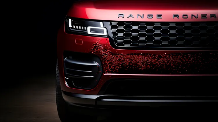 Front of a red car with sand pitting marks